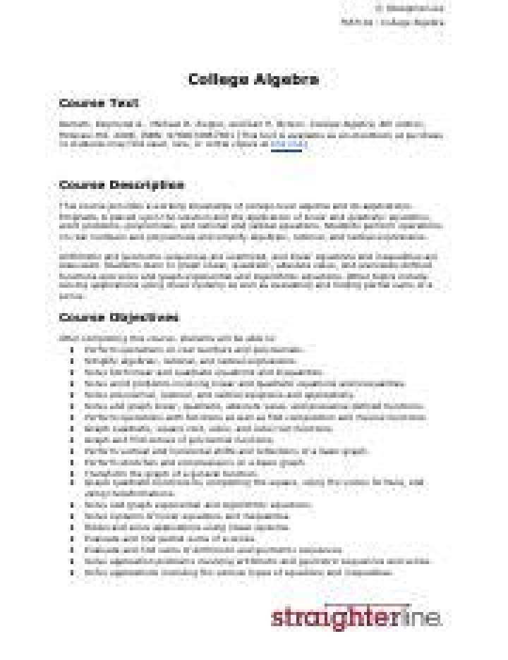 Course Profile College Algebra Straighterline Straighterline